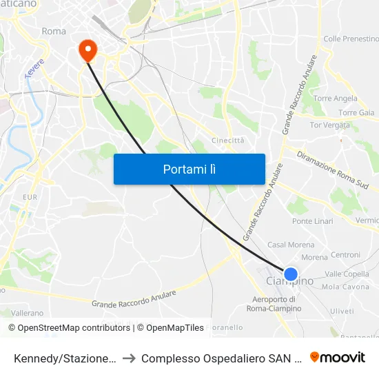 Kennedy/Stazione FS Ciampino to Complesso Ospedaliero SAN Giovanni Addolorata map