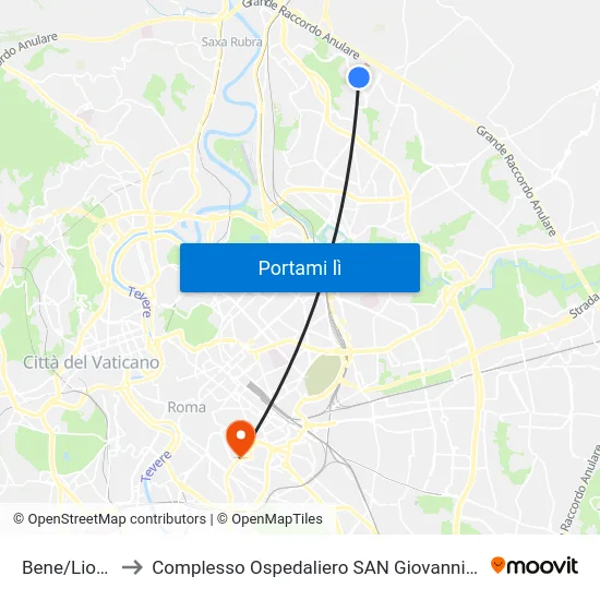 Bene/Lionello to Complesso Ospedaliero SAN Giovanni Addolorata map