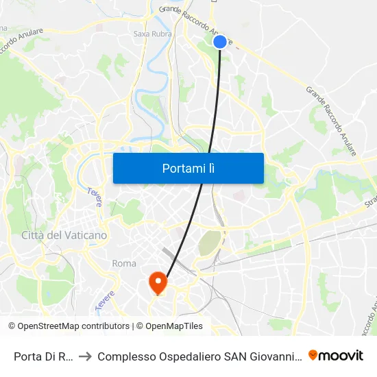 Porta Di Roma to Complesso Ospedaliero SAN Giovanni Addolorata map