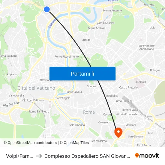 Volpi/Farnesina to Complesso Ospedaliero SAN Giovanni Addolorata map