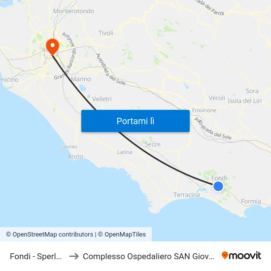 Fondi - Sperlonga FS to Complesso Ospedaliero SAN Giovanni Addolorata map