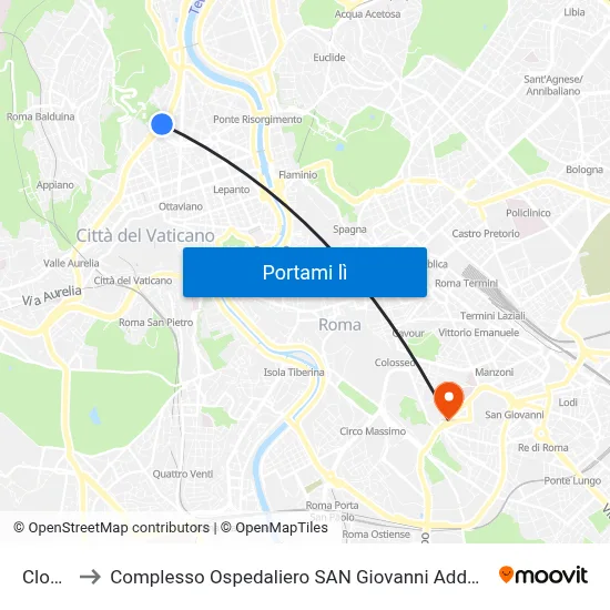 Clodio to Complesso Ospedaliero SAN Giovanni Addolorata map