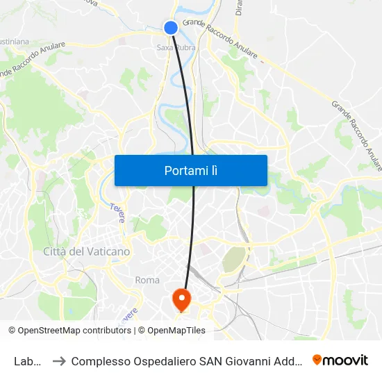 Labaro to Complesso Ospedaliero SAN Giovanni Addolorata map