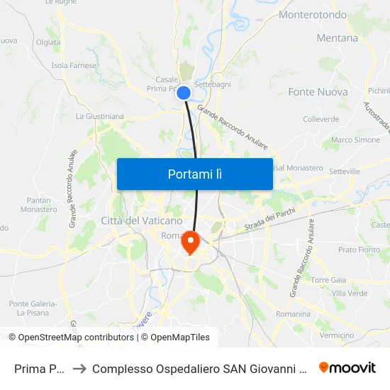 Prima Porta to Complesso Ospedaliero SAN Giovanni Addolorata map