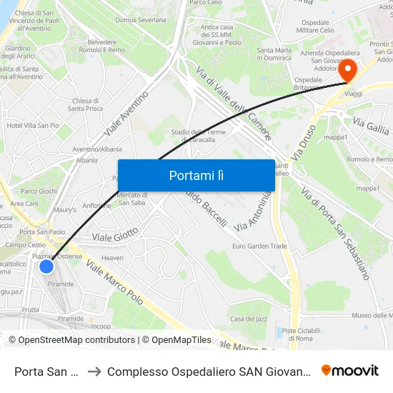 Porta San Paolo to Complesso Ospedaliero SAN Giovanni Addolorata map