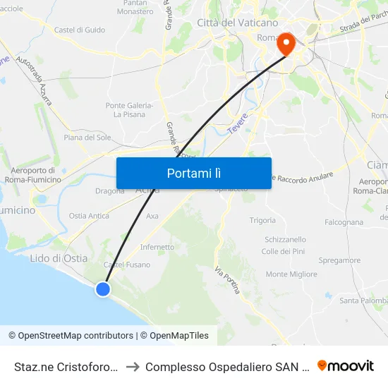 Staz.ne Cristoforo Colombo (Rl) to Complesso Ospedaliero SAN Giovanni Addolorata map