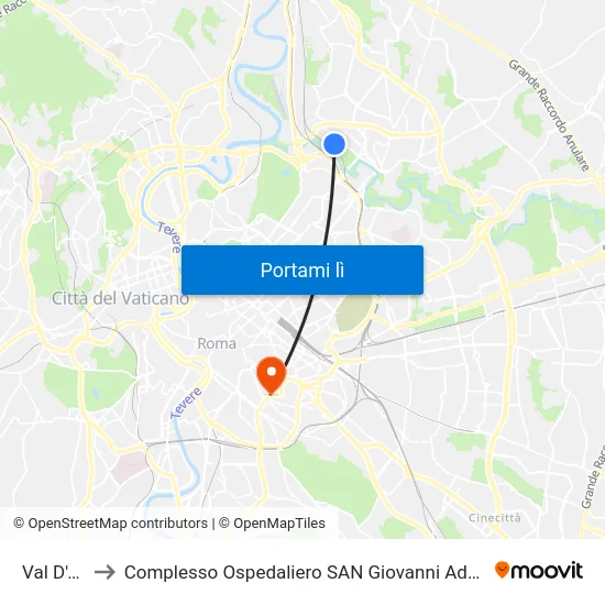 Val D'Ala to Complesso Ospedaliero SAN Giovanni Addolorata map
