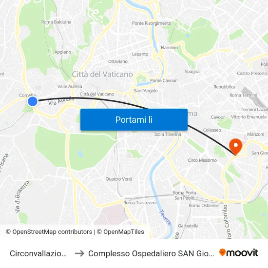 Circonvallazione Aurelia to Complesso Ospedaliero SAN Giovanni Addolorata map