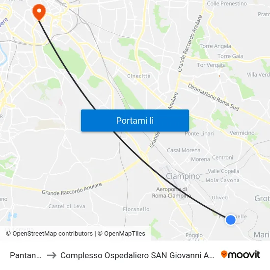 Pantanella to Complesso Ospedaliero SAN Giovanni Addolorata map