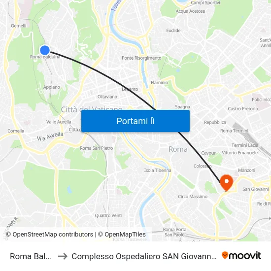 Roma Balduina to Complesso Ospedaliero SAN Giovanni Addolorata map