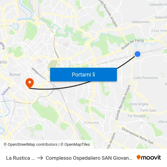 La Rustica U.I.R. to Complesso Ospedaliero SAN Giovanni Addolorata map