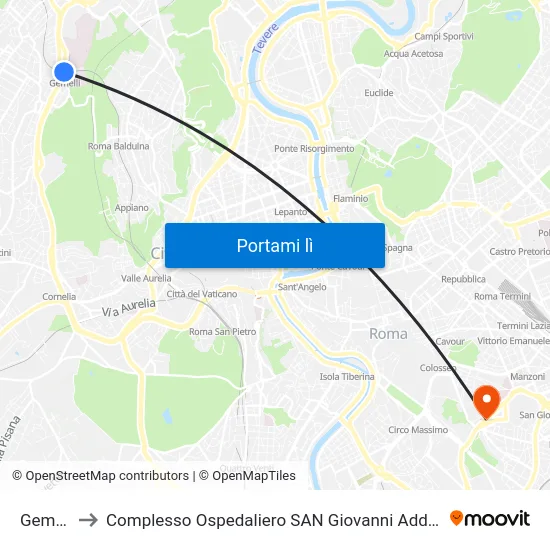 Gemelli to Complesso Ospedaliero SAN Giovanni Addolorata map