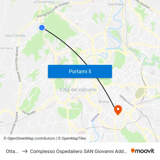 Ottavia to Complesso Ospedaliero SAN Giovanni Addolorata map