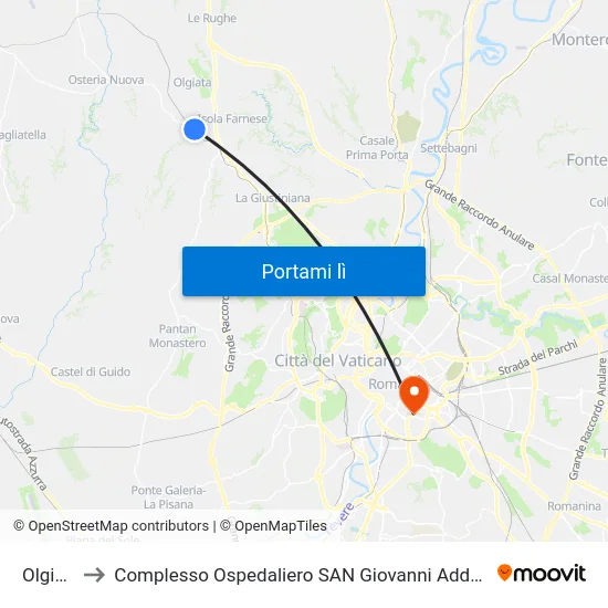 Olgiata to Complesso Ospedaliero SAN Giovanni Addolorata map