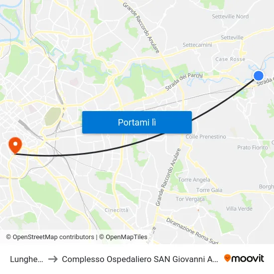 Lunghezza to Complesso Ospedaliero SAN Giovanni Addolorata map
