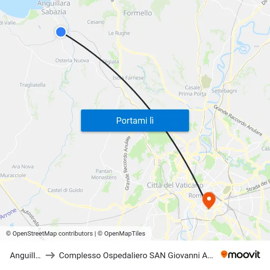 Anguillara to Complesso Ospedaliero SAN Giovanni Addolorata map