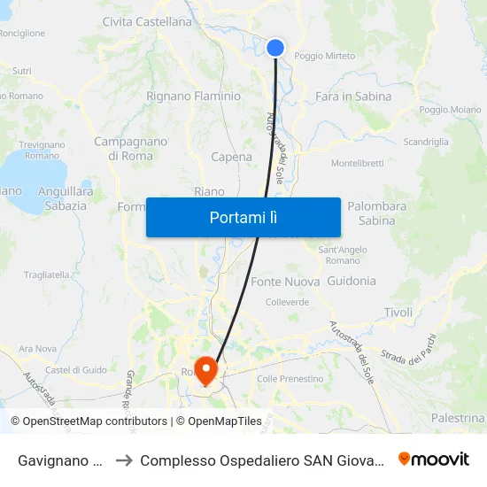 Gavignano Sabino to Complesso Ospedaliero SAN Giovanni Addolorata map