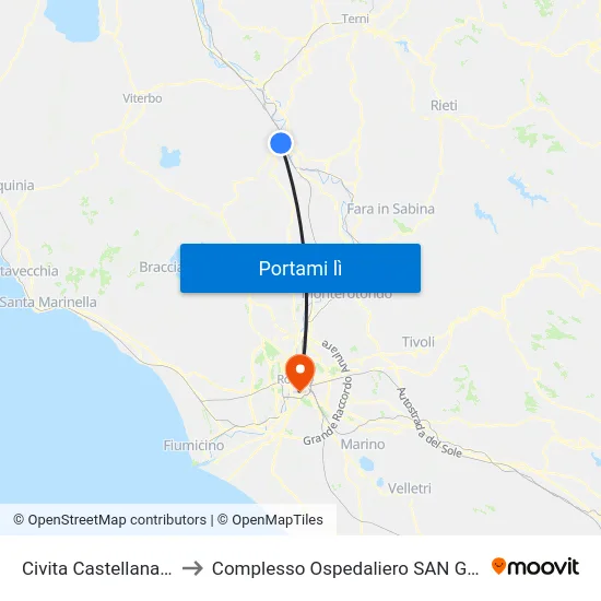 Civita Castellana - Magliano to Complesso Ospedaliero SAN Giovanni Addolorata map