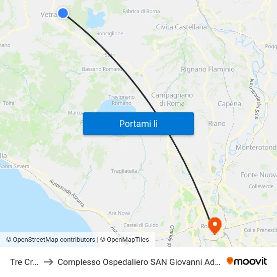 Tre Croci to Complesso Ospedaliero SAN Giovanni Addolorata map
