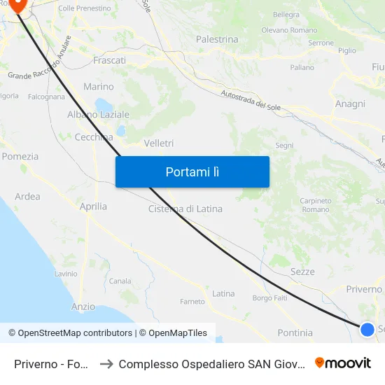 Priverno - Fossanova to Complesso Ospedaliero SAN Giovanni Addolorata map