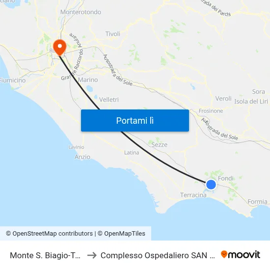Monte S. Biagio-Terracina Mare to Complesso Ospedaliero SAN Giovanni Addolorata map
