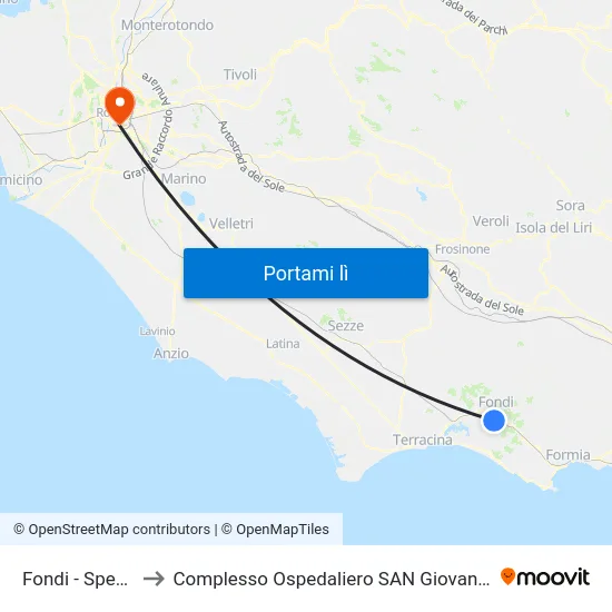 Fondi - Sperlonga to Complesso Ospedaliero SAN Giovanni Addolorata map