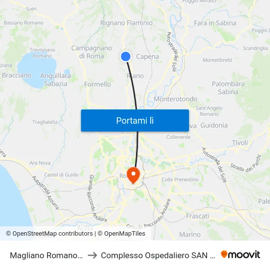 Magliano Romano (A Richiesta) to Complesso Ospedaliero SAN Giovanni Addolorata map