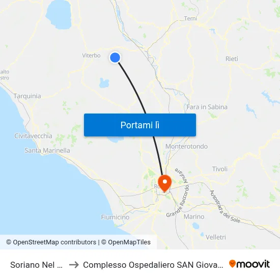 Soriano Nel Cimino to Complesso Ospedaliero SAN Giovanni Addolorata map