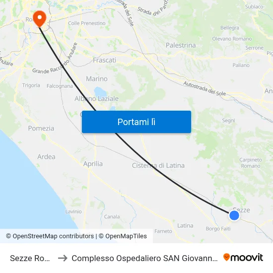 Sezze Romano to Complesso Ospedaliero SAN Giovanni Addolorata map