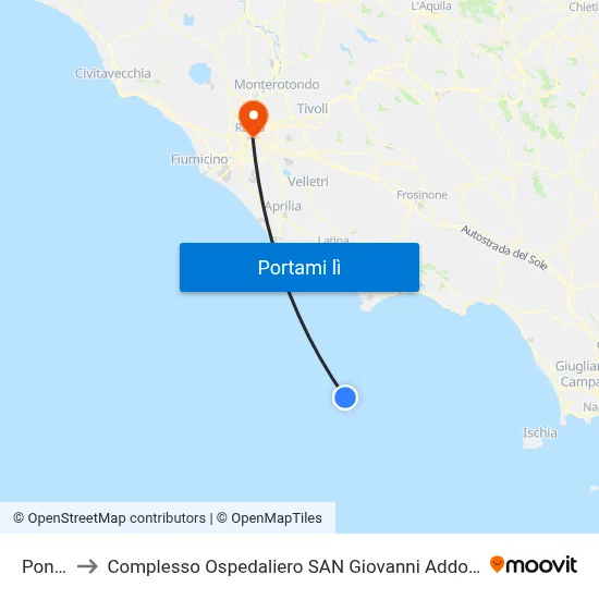 Ponza to Complesso Ospedaliero SAN Giovanni Addolorata map