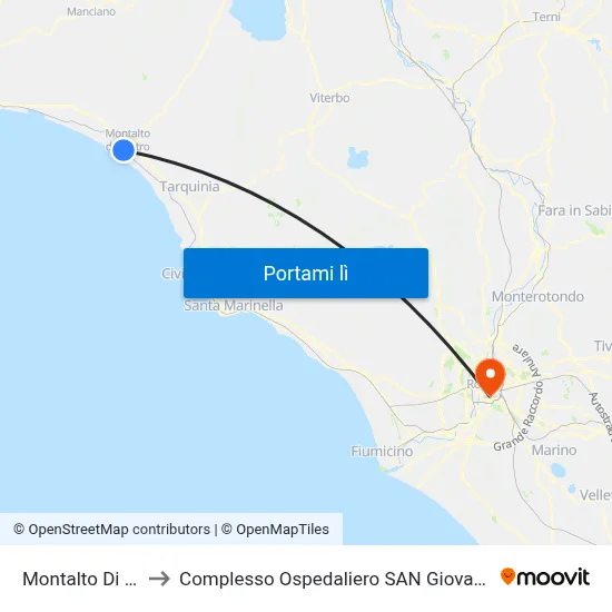 Montalto Di Castro to Complesso Ospedaliero SAN Giovanni Addolorata map