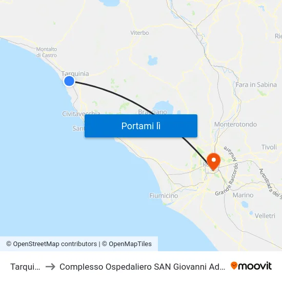 Tarquinia to Complesso Ospedaliero SAN Giovanni Addolorata map