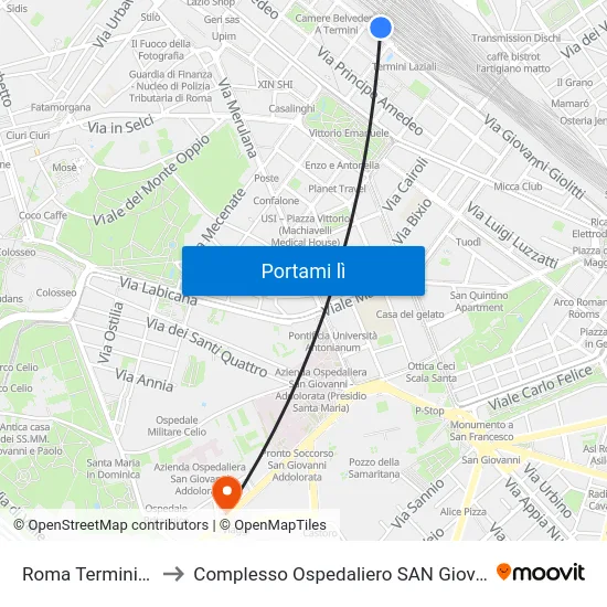 Roma Termini (Laziali) to Complesso Ospedaliero SAN Giovanni Addolorata map