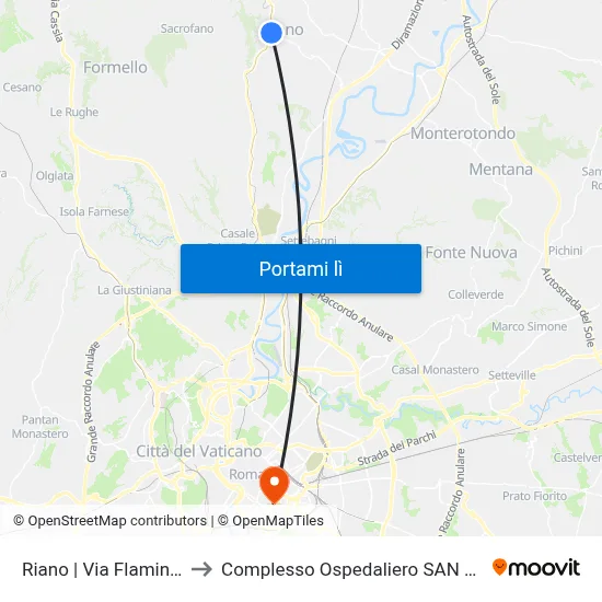 Riano | Via Flaminia (Stazione) to Complesso Ospedaliero SAN Giovanni Addolorata map