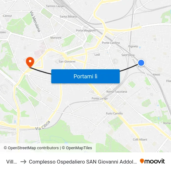 Villini to Complesso Ospedaliero SAN Giovanni Addolorata map