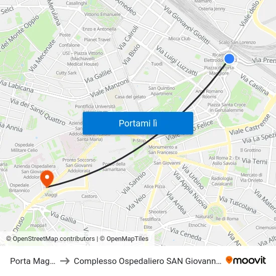 Porta Maggiore to Complesso Ospedaliero SAN Giovanni Addolorata map