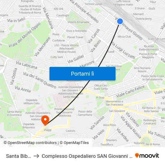 Santa Bibiana to Complesso Ospedaliero SAN Giovanni Addolorata map