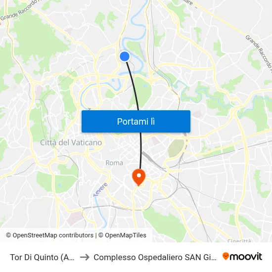 Tor Di Quinto (A Richiesta) to Complesso Ospedaliero SAN Giovanni Addolorata map