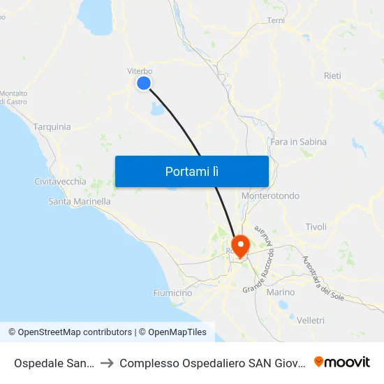 Ospedale Santa Rosa to Complesso Ospedaliero SAN Giovanni Addolorata map