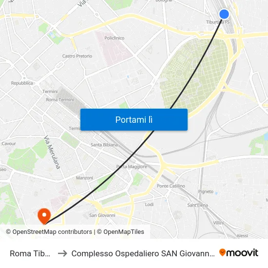 Roma Tiburtina to Complesso Ospedaliero SAN Giovanni Addolorata map