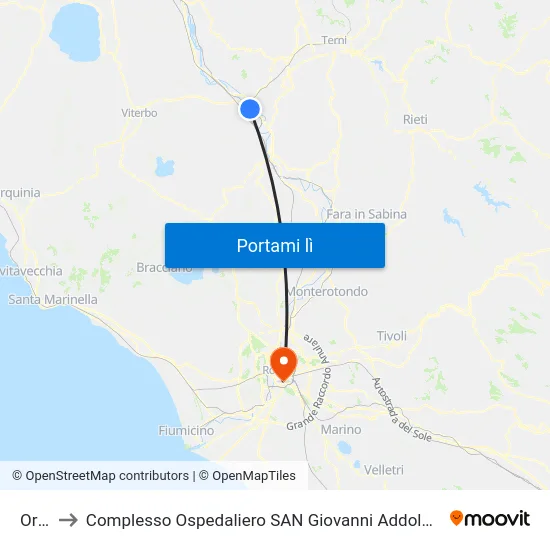 Orte to Complesso Ospedaliero SAN Giovanni Addolorata map