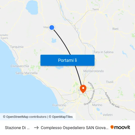 Stazione Di Bagnaia to Complesso Ospedaliero SAN Giovanni Addolorata map
