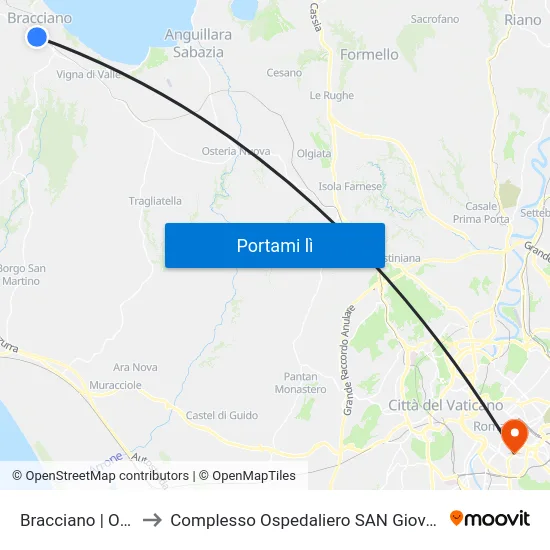 Bracciano | Ospedale to Complesso Ospedaliero SAN Giovanni Addolorata map