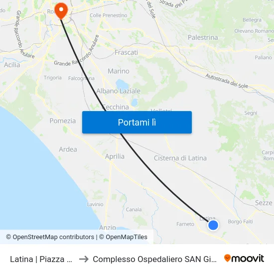 Latina | Piazza Aldo Moro to Complesso Ospedaliero SAN Giovanni Addolorata map