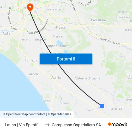 Latina | Via Epitaffio Via Gionchetto to Complesso Ospedaliero SAN Giovanni Addolorata map