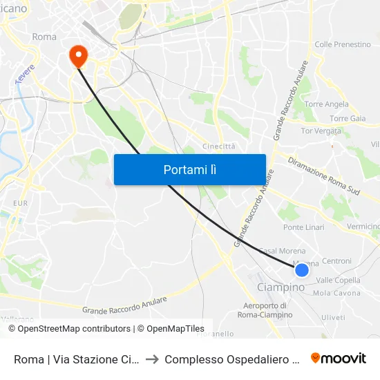 Roma | Via Stazione Ciampino Via Di Morena to Complesso Ospedaliero SAN Giovanni Addolorata map