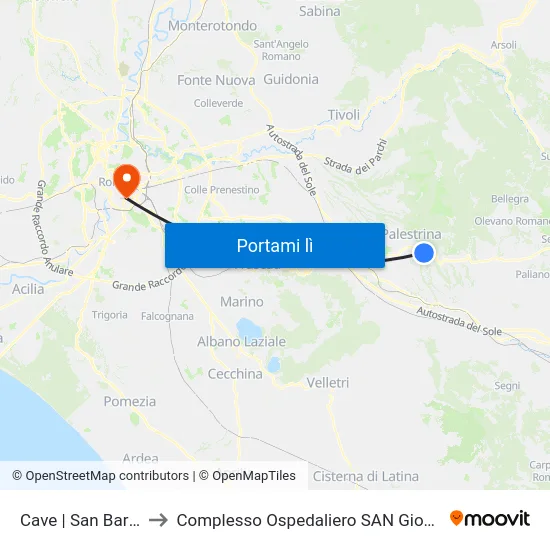 Cave | San Bartolomeo to Complesso Ospedaliero SAN Giovanni Addolorata map