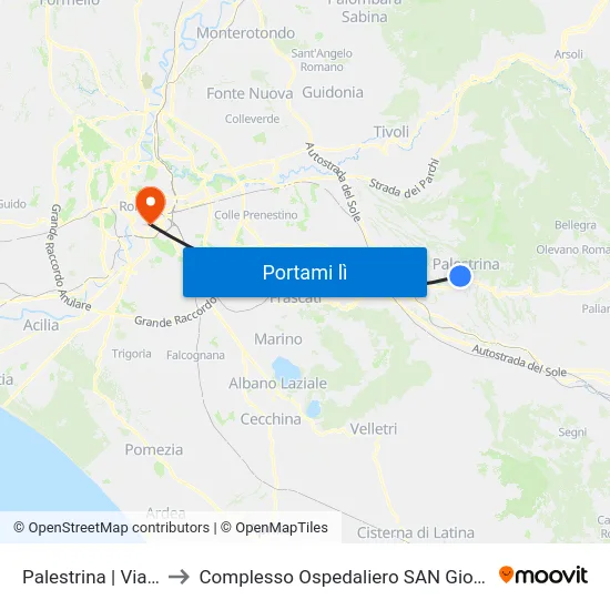 Palestrina | Via Togliatti to Complesso Ospedaliero SAN Giovanni Addolorata map
