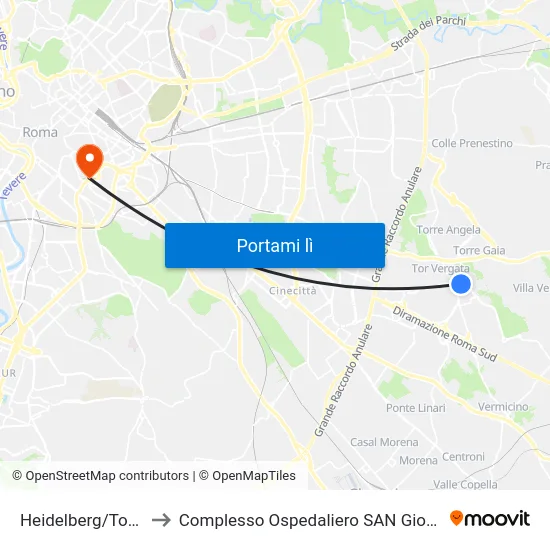 Heidelberg/Tor Vergata to Complesso Ospedaliero SAN Giovanni Addolorata map