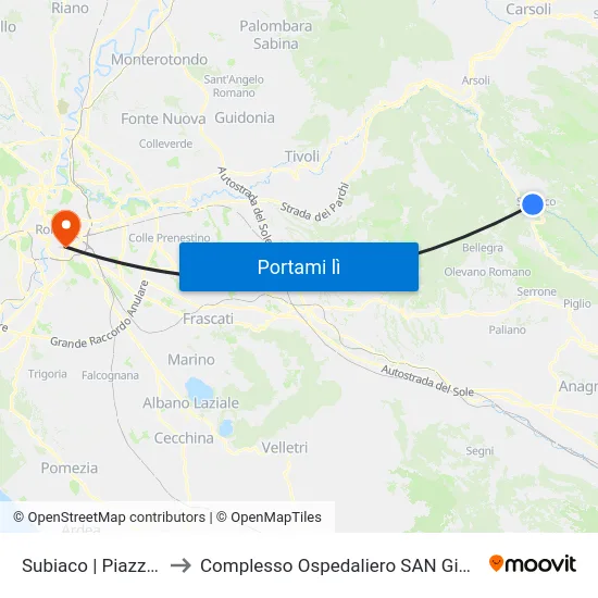 Subiaco | Piazza Falcone to Complesso Ospedaliero SAN Giovanni Addolorata map